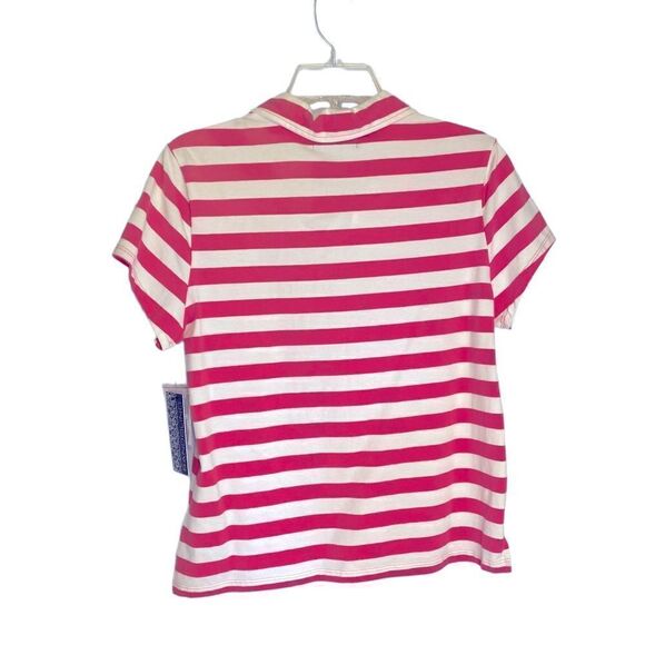 New Bandolino Striped Polo Top, pink and white, short sleeves, size PM - Picture 4 of 6
